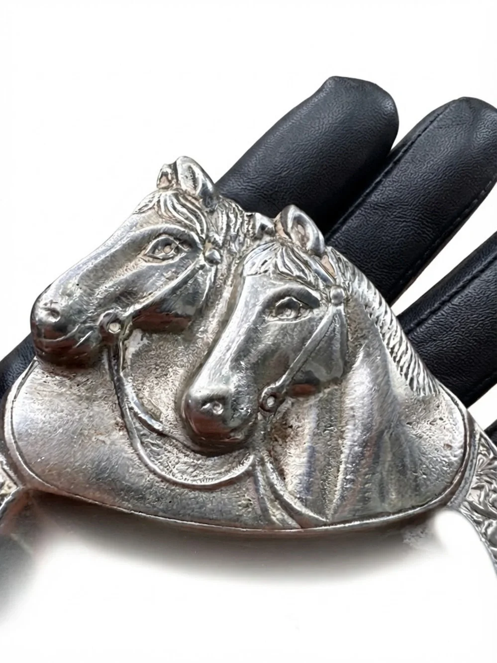 Vtg German Silver Equestrian Double Horse Head Trinket Tray Ashtray
